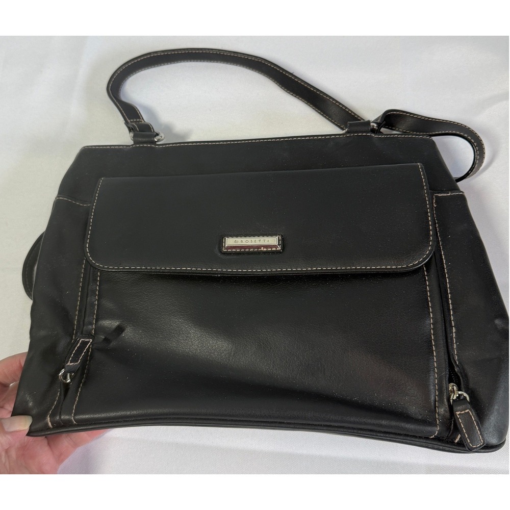 Rosetti Shoulder Bag Purse Medium Black Faux Leather Satchel 12x10x4 Y2K Classic